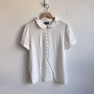 ModCloth XL Off-White Collared Ruffled Blouse